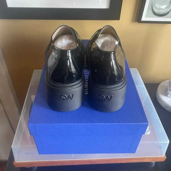 Stuart Weitzman Black Patent Leather Chunky Loafers - Picture 2 of 7
